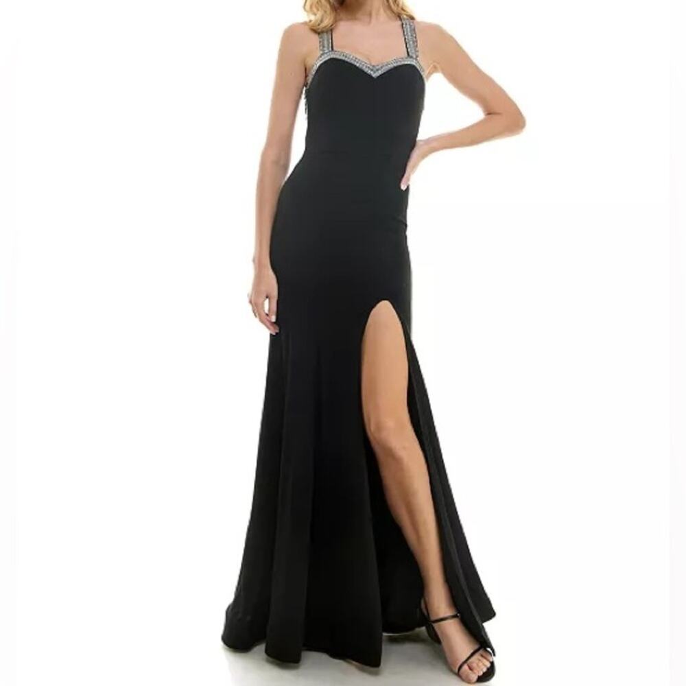 SAY YES Juniors' Beaded Sweetheart-Neck Racerback Gown Sz 5/6